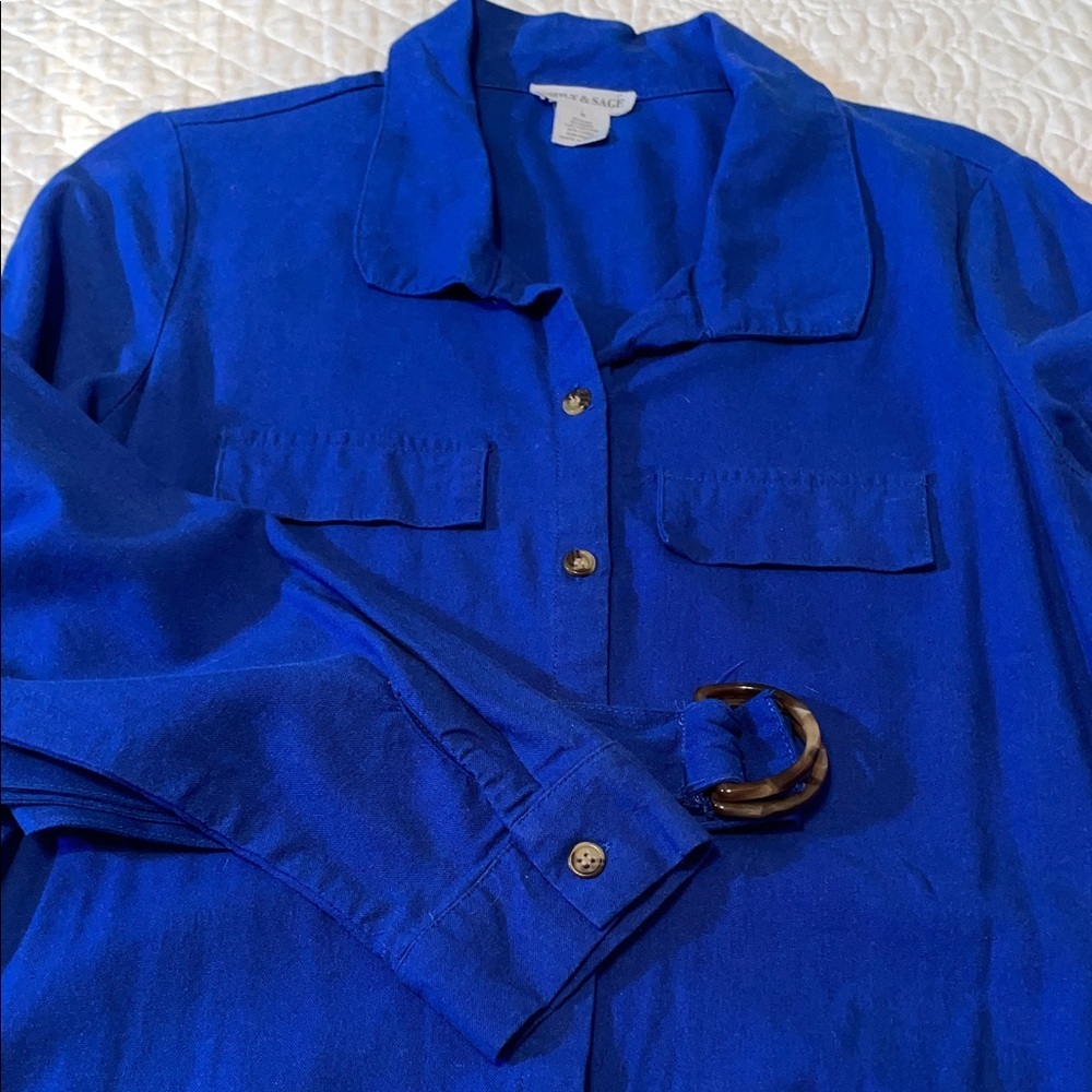 Vintage Ashly & Sage Linen Blend Button Down Shirt Dress w belt. Size Medium